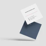 gri zemin uzerinde lacivert beyaz kare kartvizit, square business card