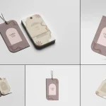 gri zemin uzerinde bej tonlarında karton etiketler